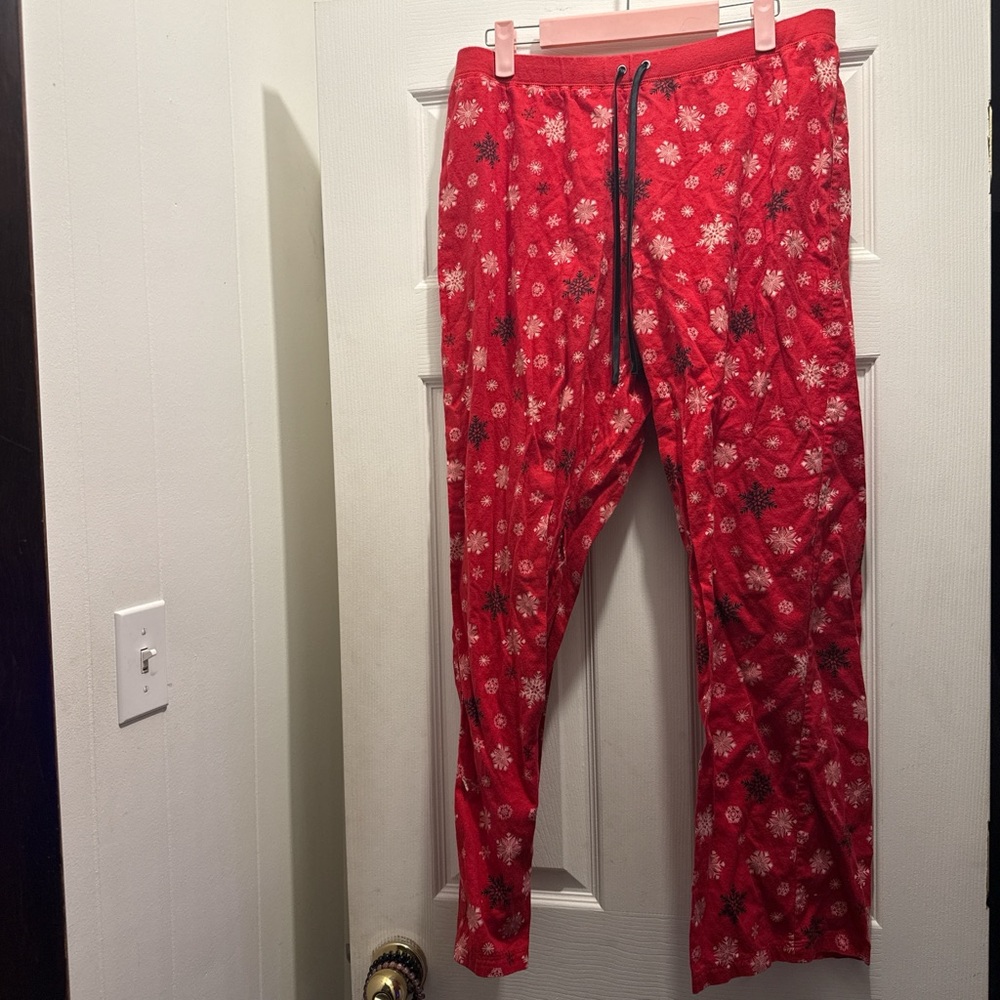 Winter Warm Red snowflake print Pajama Bottoms with drawstring
